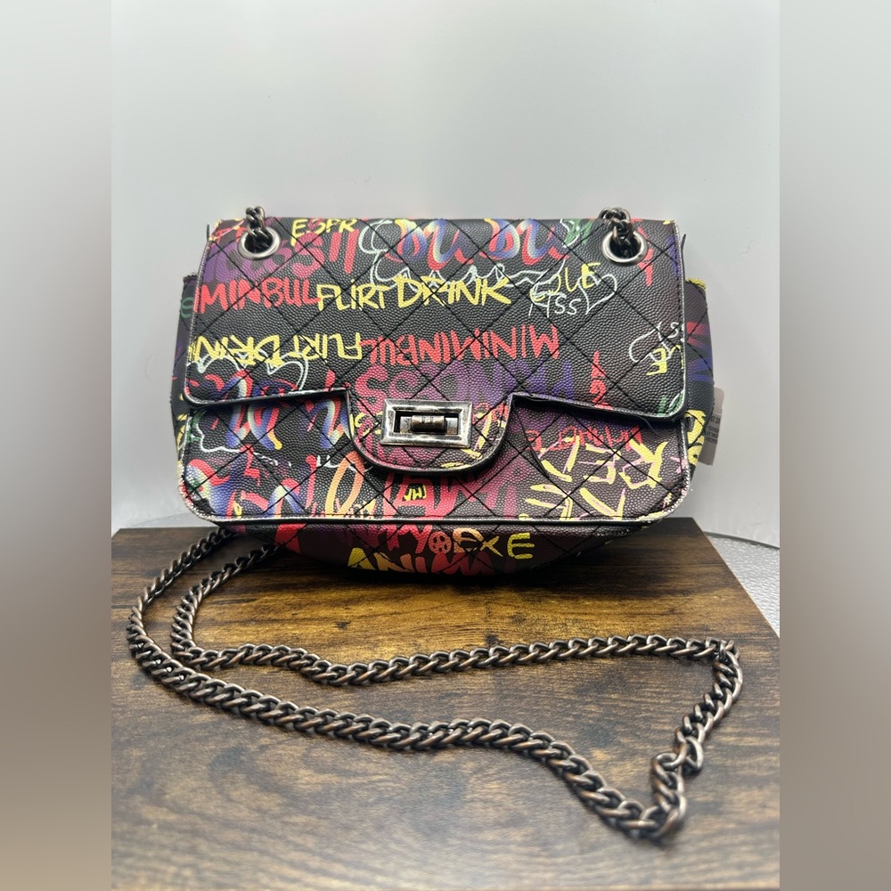 Bam Forever Quilted Graffiti Crossbody Bag - Gunmetal Chain - Street Art Print